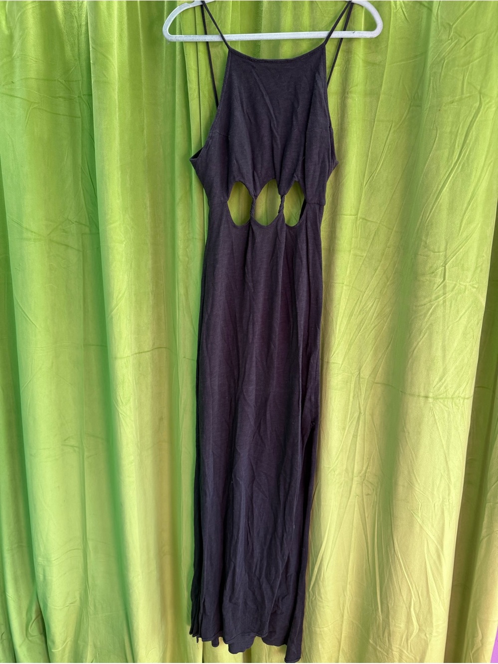 Free People Beach Cut Out Knot Twist Charcoal Maxi Dress Slit Medium